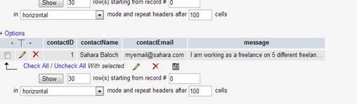 Database table contact is updated successfully with one row