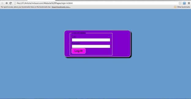 Sign-in webpage after applying CSS Style (linking the style.css webpage)